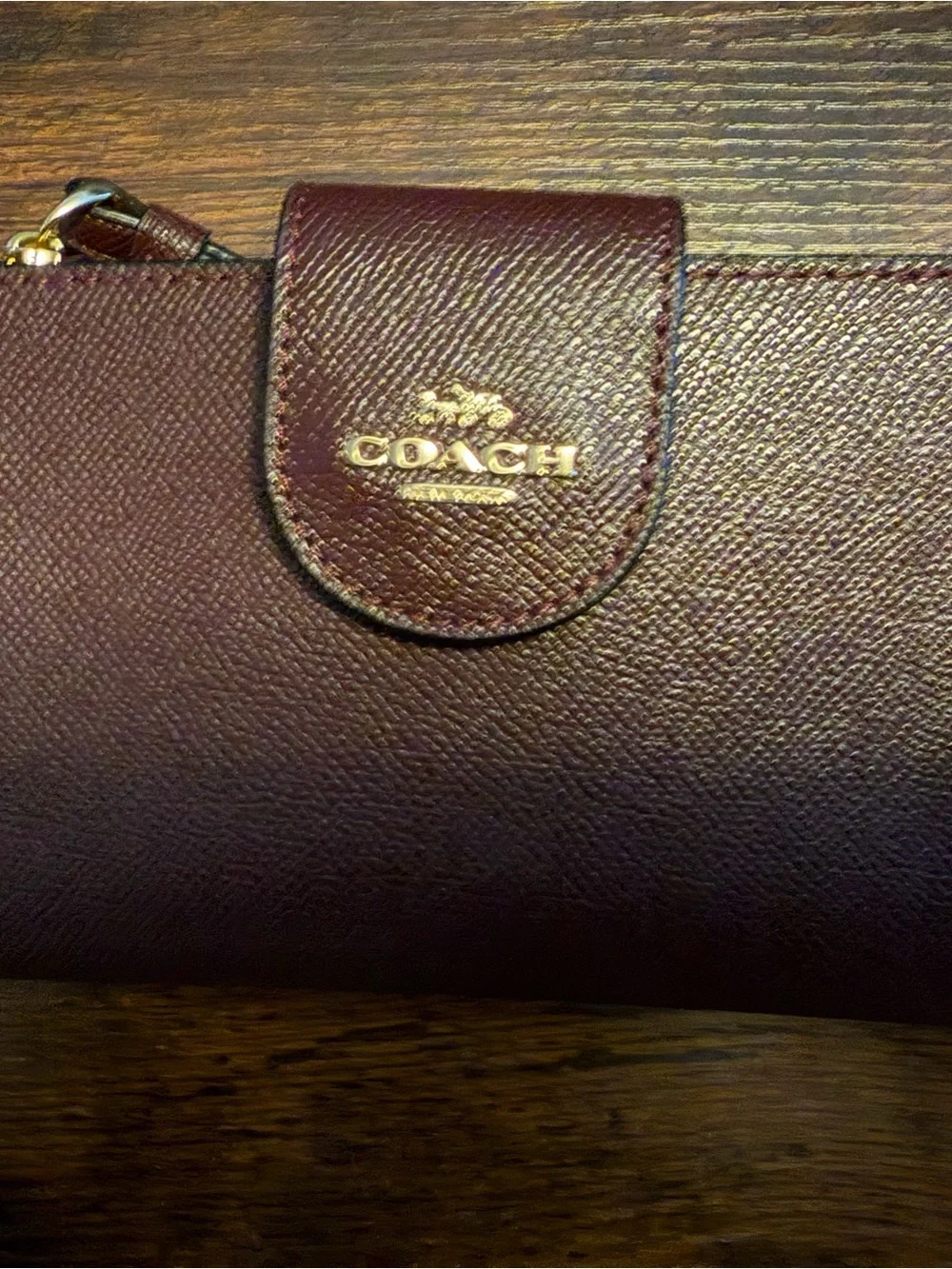 Coach Wine Leather Wallet with Gold Hardware